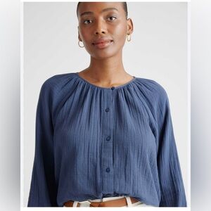 NWT Quince Gauzy Blue Peasant Blouse XS